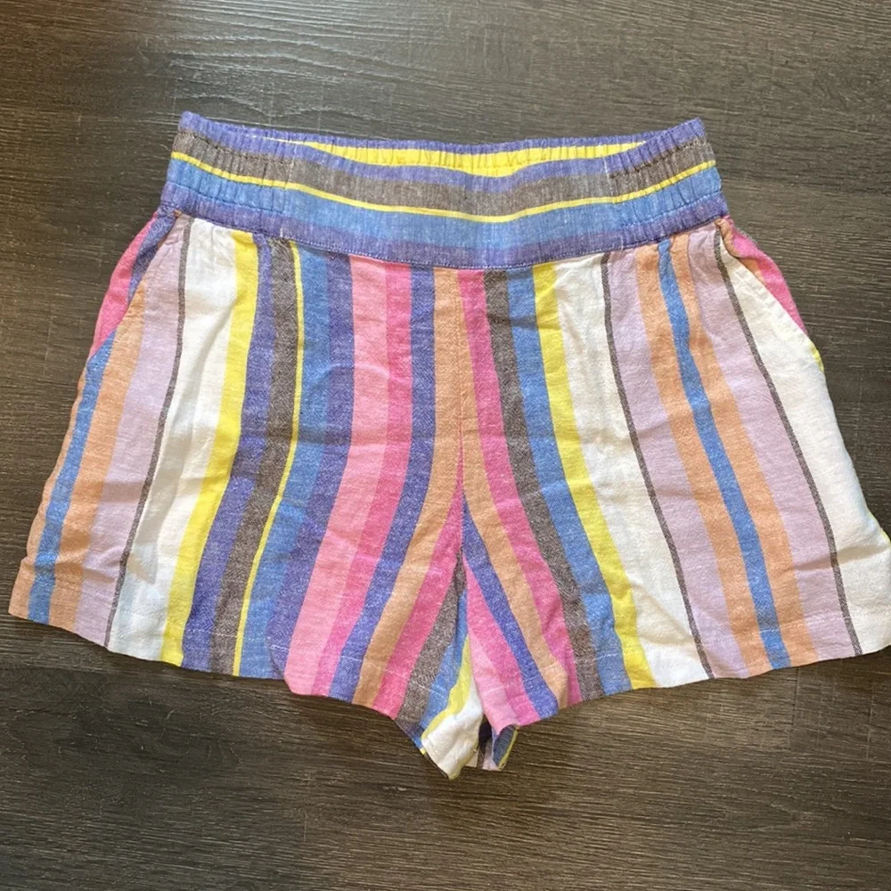 Striped‎ pull on stretchy elastic waist shorts S